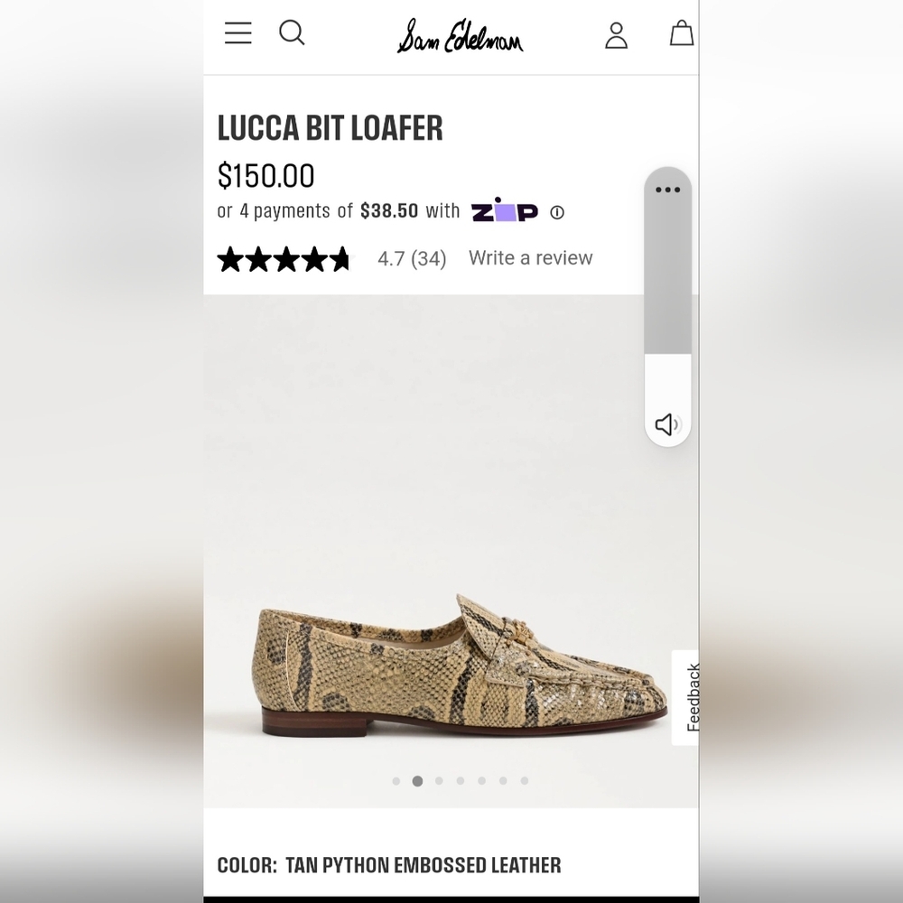 Sam Edelman Sz 6 Tan Python Embossed Leather Flats - image 1